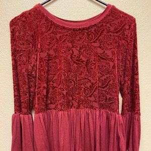 Red long sleeve flowy lace shirt